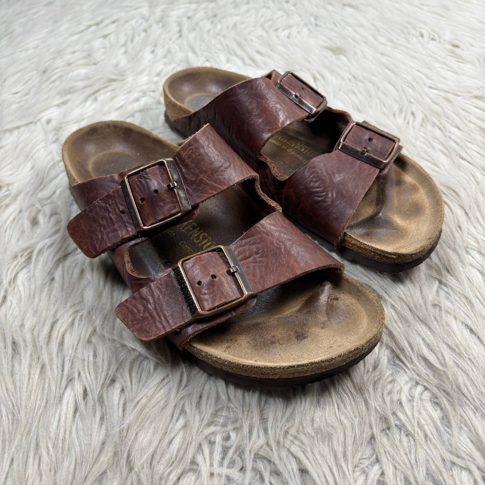 Birkenstock Women's 37 US 6 Brown Crinkle Leather Arizona Footbed Sandals